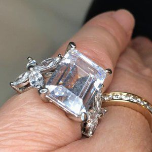Vintage Emerald Cut CZ 925 Sterling Ring